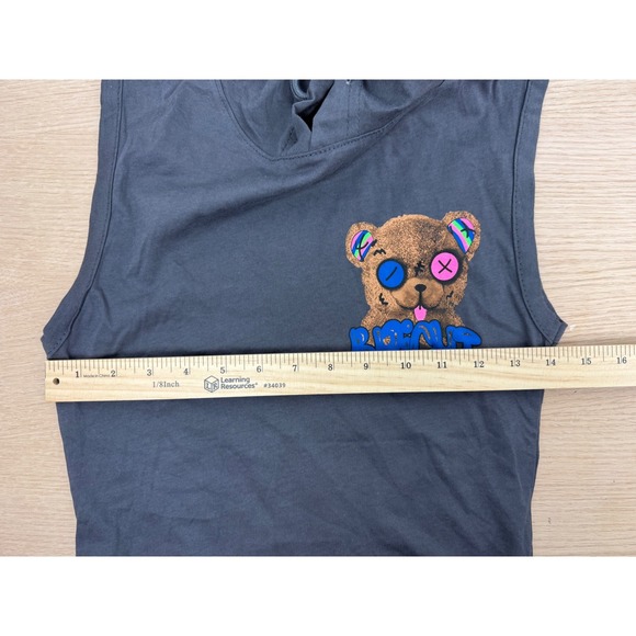 DMR Brand Kids Boys Gray Hooded Tank Top Teddy Bear Bright Sleeveless Shirt sz14 - Picture 10 of 10